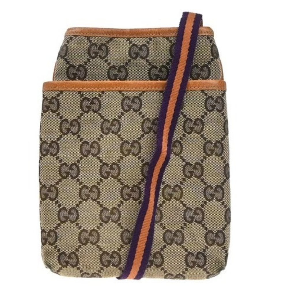 Gucci Logo Gg Pattern Mini Shoulder Bag Canvas Leather Brown 65kp329